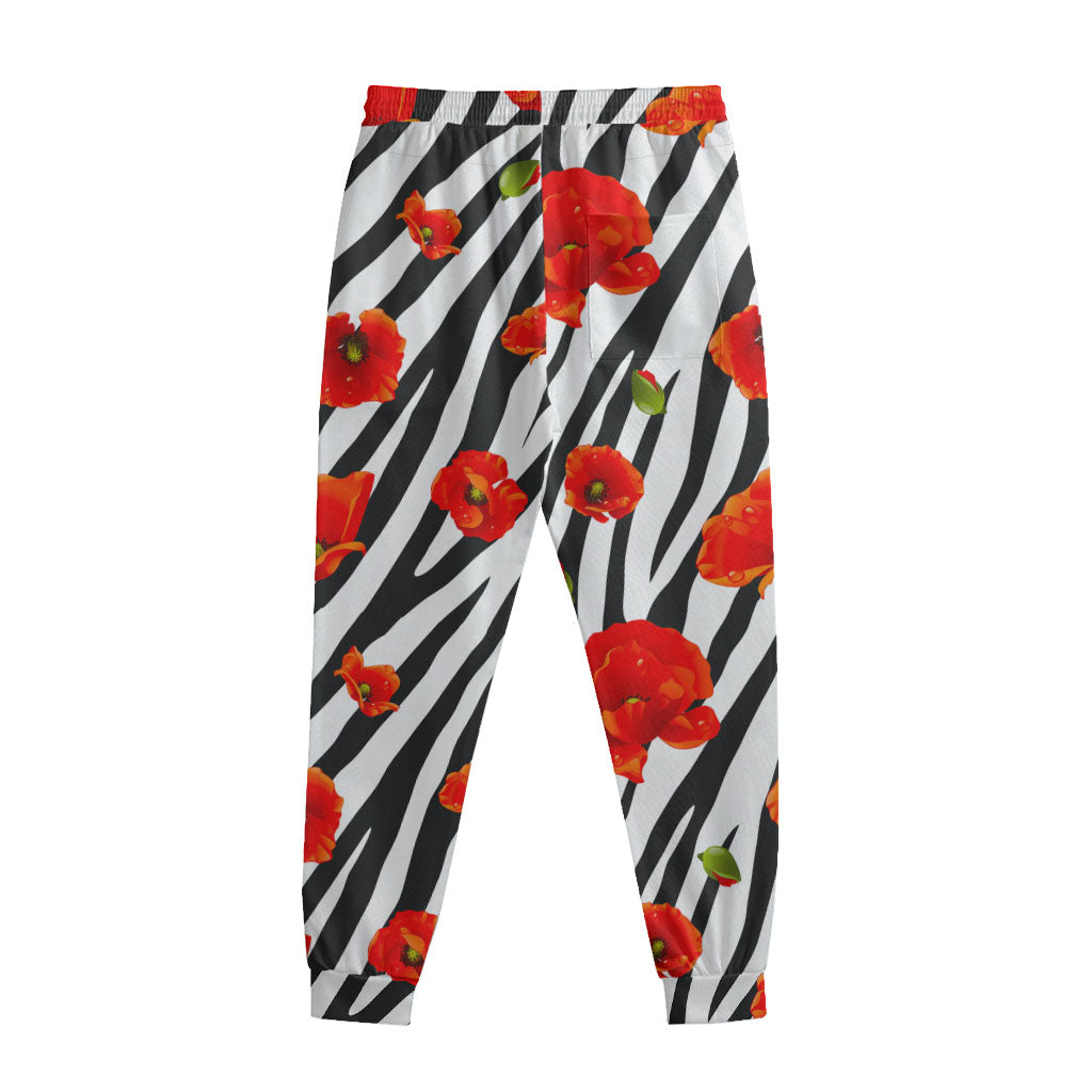 Black White Zebra Flower Pattern Print Sweatpants