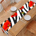 Black White Zebra Flower Pattern Print Table Runner