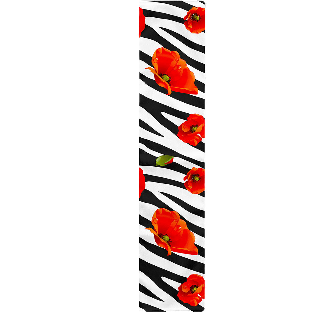 Black White Zebra Flower Pattern Print Table Runner