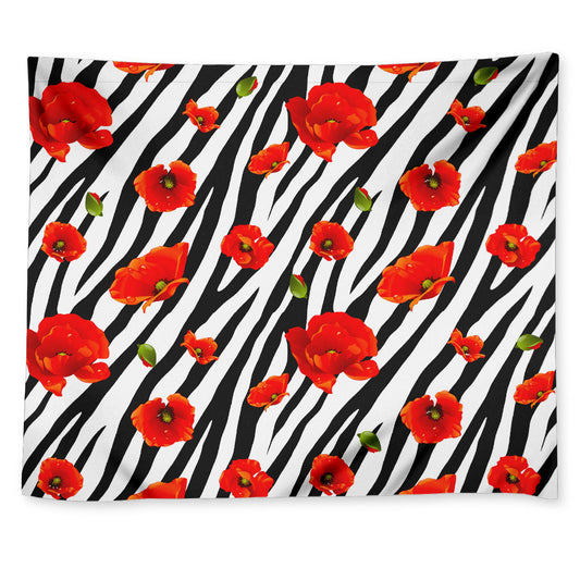 Black White Zebra Flower Pattern Print Tapestry