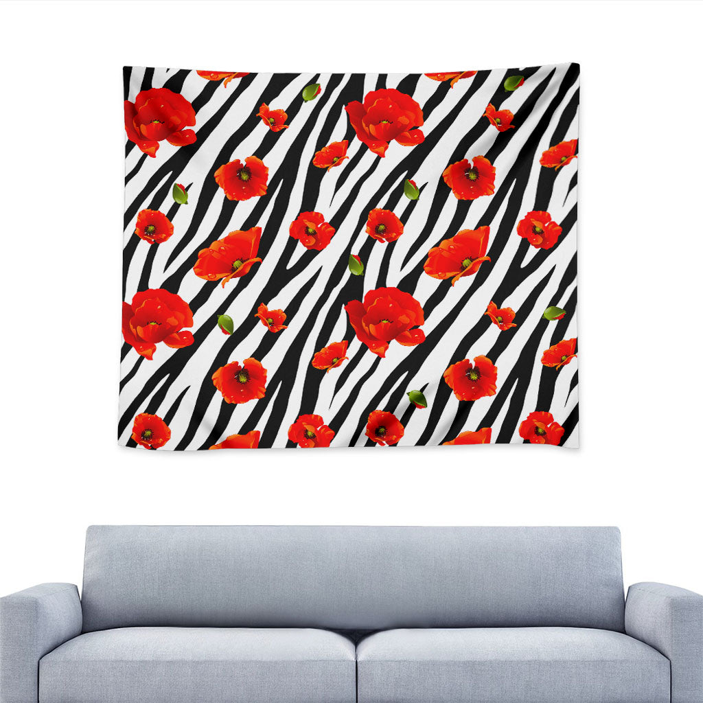 Black White Zebra Flower Pattern Print Tapestry