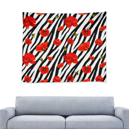 Black White Zebra Flower Pattern Print Tapestry