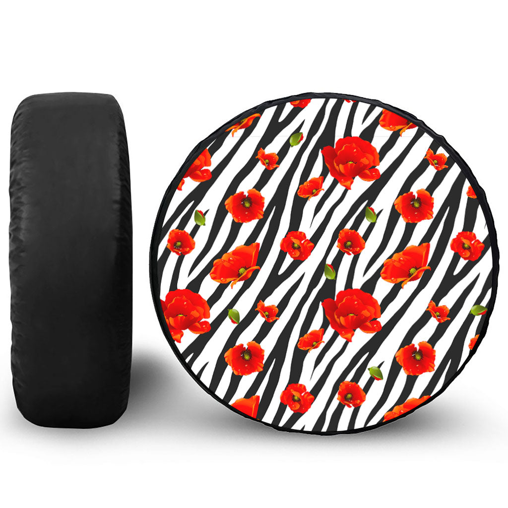 Black White Zebra Flower Pattern Print Tire Cover