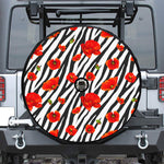 Black White Zebra Flower Pattern Print Tire Cover With Camera Hole