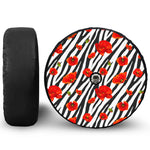 Black White Zebra Flower Pattern Print Tire Cover With Camera Hole