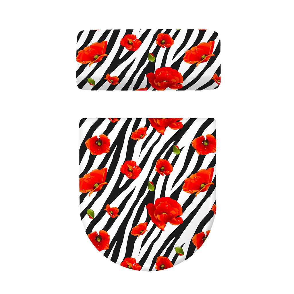 Black White Zebra Flower Pattern Print Toilet Lid And Tank Cover Set
