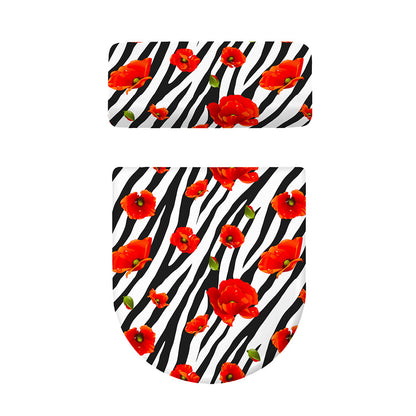 Black White Zebra Flower Pattern Print Toilet Lid And Tank Cover Set