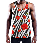 Black White Zebra Flower Pattern Print Training Tank Top