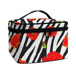 Black White Zebra Flower Pattern Print Travel Makeup Bag