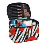 Black White Zebra Flower Pattern Print Travel Makeup Bag