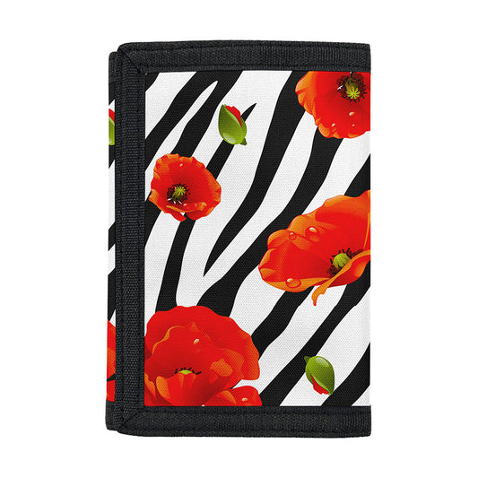 Black White Zebra Flower Pattern Print Trifold Wallet
