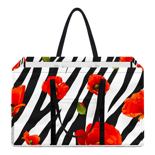 Black White Zebra Flower Pattern Print Utility Tote Bag