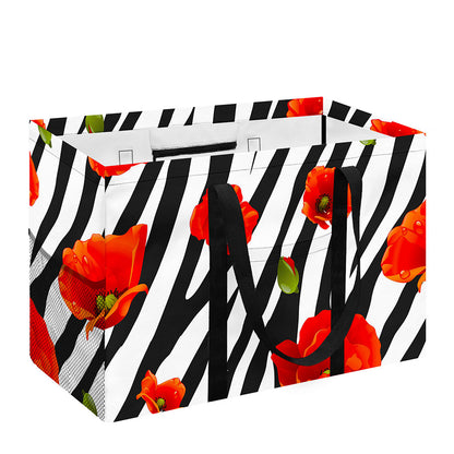 Black White Zebra Flower Pattern Print Utility Tote Bag