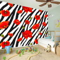 Black White Zebra Flower Pattern Print Wall Sticker