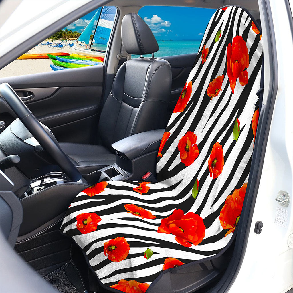 Black White Zebra Flower Pattern Print Waterproof Car Seat Cover