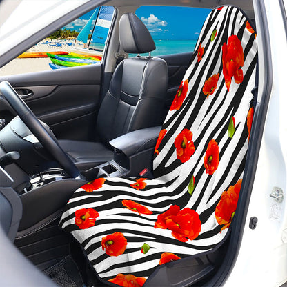 Black White Zebra Flower Pattern Print Waterproof Car Seat Cover