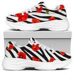 Black White Zebra Flower Pattern Print White Chunky Shoes