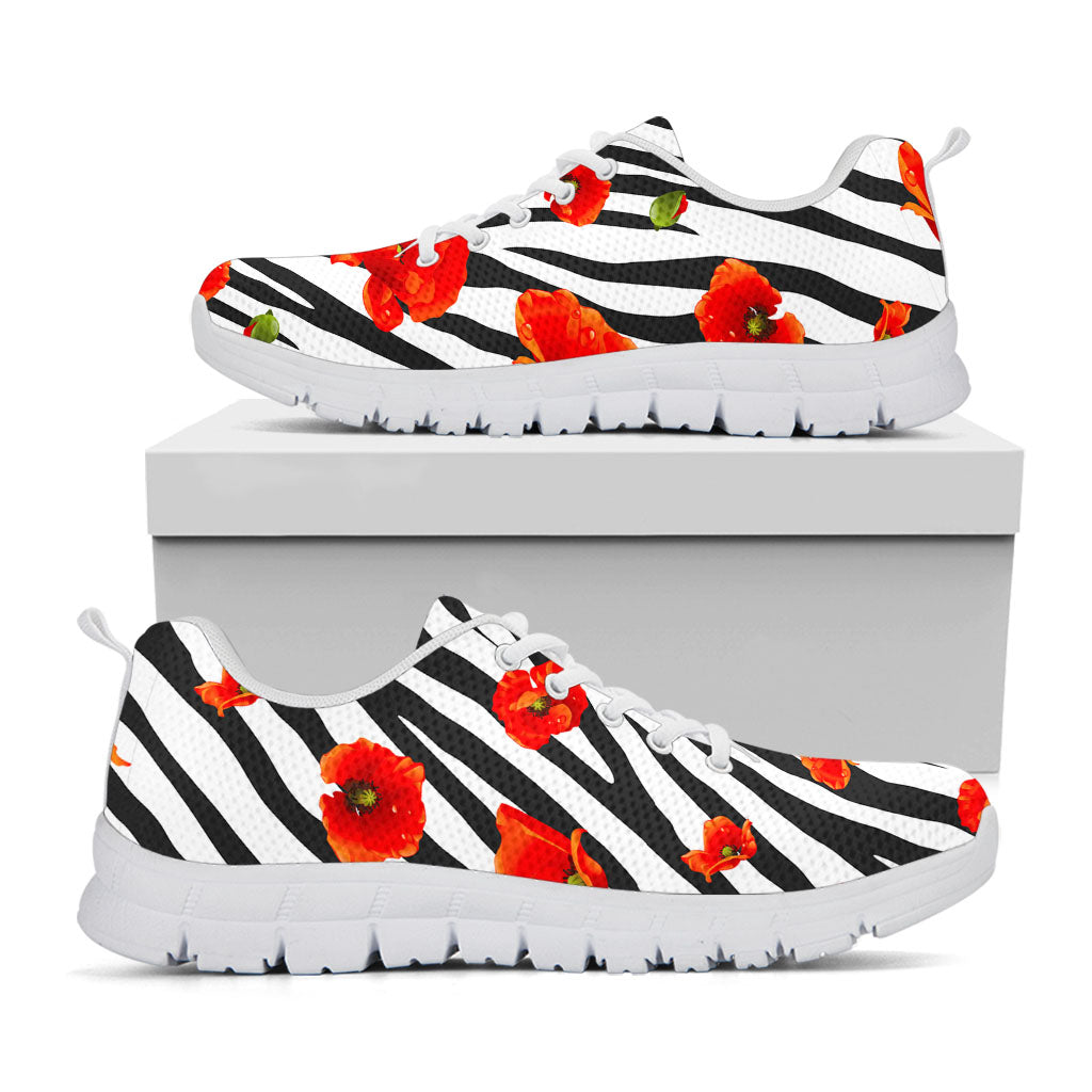 Black White Zebra Flower Pattern Print White Running Shoes