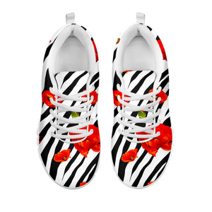 Black White Zebra Flower Pattern Print White Running Shoes