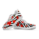 Black White Zebra Flower Pattern Print White Running Shoes