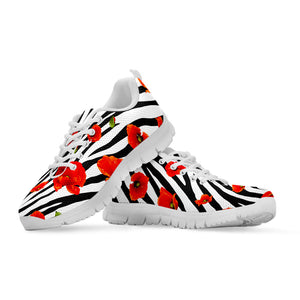 Black White Zebra Flower Pattern Print White Running Shoes