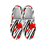 Black White Zebra Flower Pattern Print White Slip On Sneakers