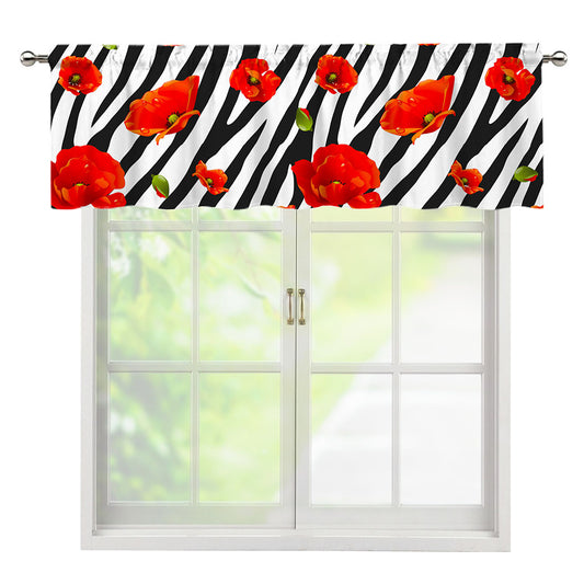 Black White Zebra Flower Pattern Print Window Valance