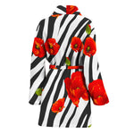 Black White Zebra Flower Pattern Print Women's Bathrobe