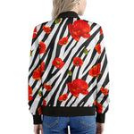 Black White Zebra Flower Pattern Print Women's Bomber Jacket