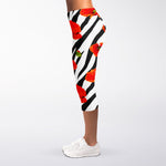 Black White Zebra Flower Pattern Print Women's Capri Leggings