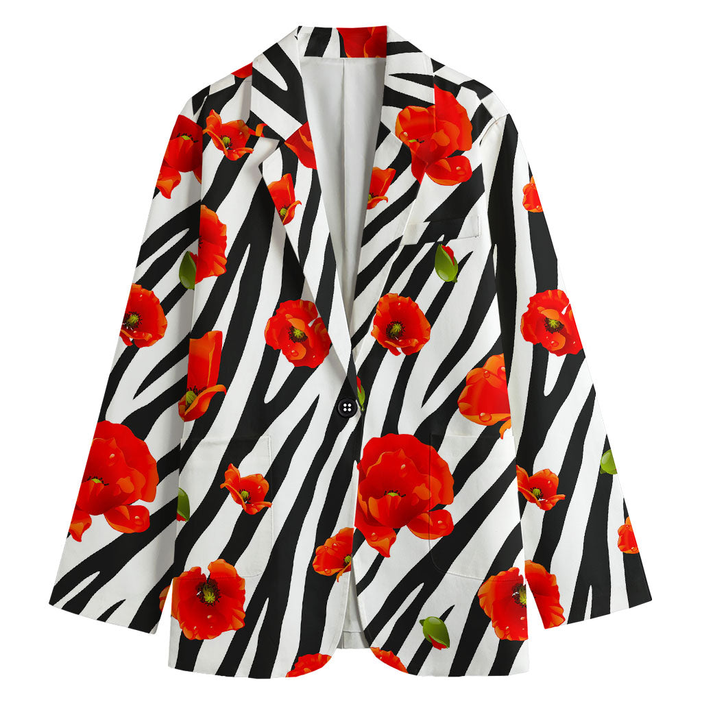 Black White Zebra Flower Pattern Print Women's Cotton Blazer