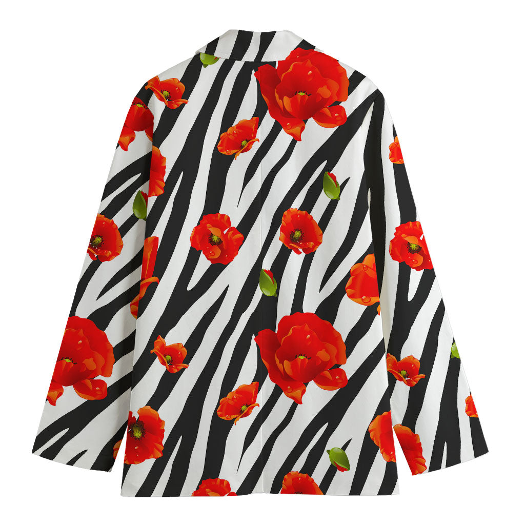 Black White Zebra Flower Pattern Print Women's Cotton Blazer