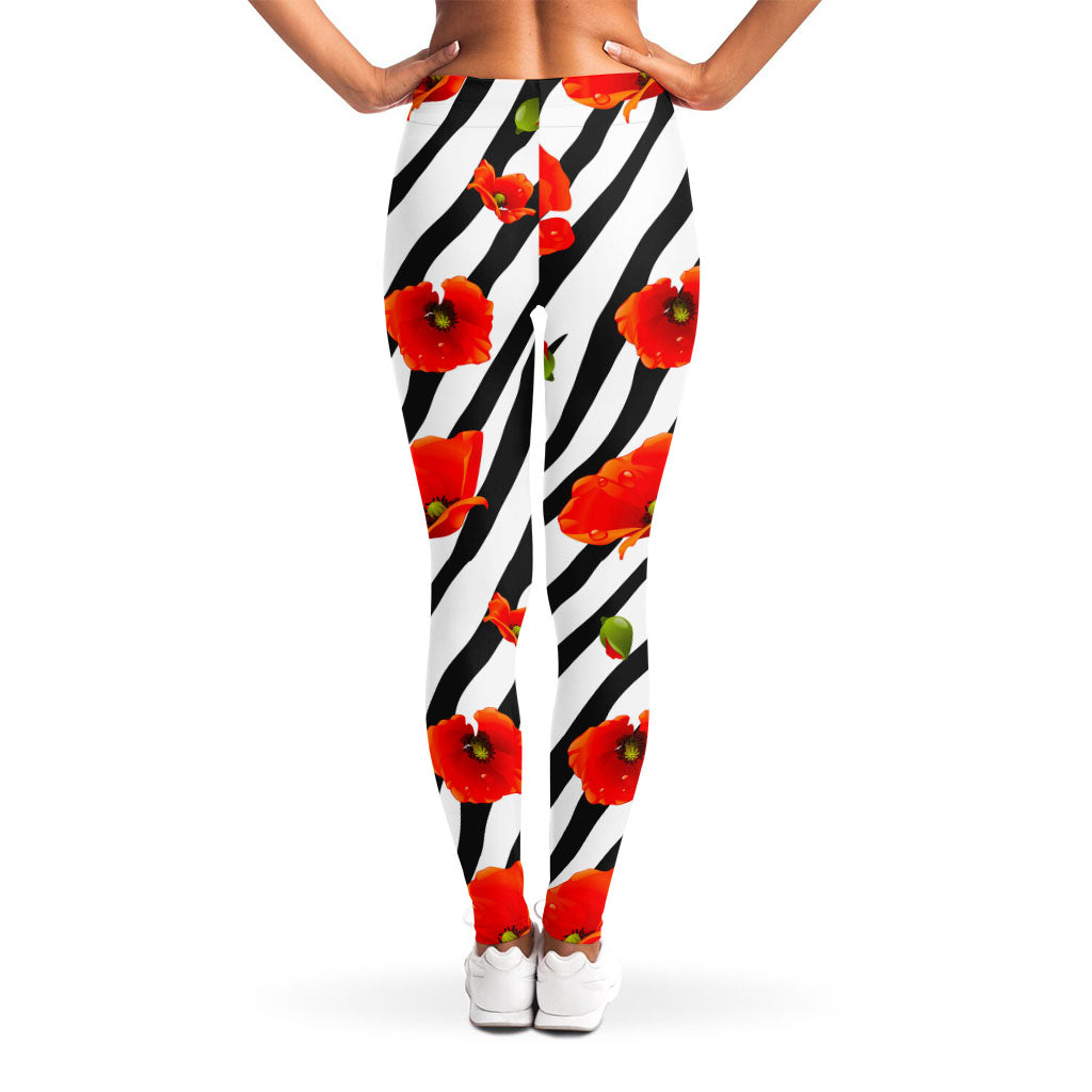 Black White Zebra Flower Pattern Print Women's Leggings