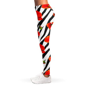 Black White Zebra Flower Pattern Print Women's Leggings