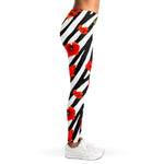 Black White Zebra Flower Pattern Print Women's Leggings