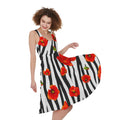 Black White Zebra Flower Pattern Print Sleeveless Knee Length Dress