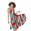 Black White Zebra Flower Pattern Print Women's Sleeveless Dress