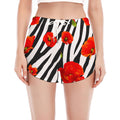 Black White Zebra Flower Pattern Print Women's Split Running Shorts