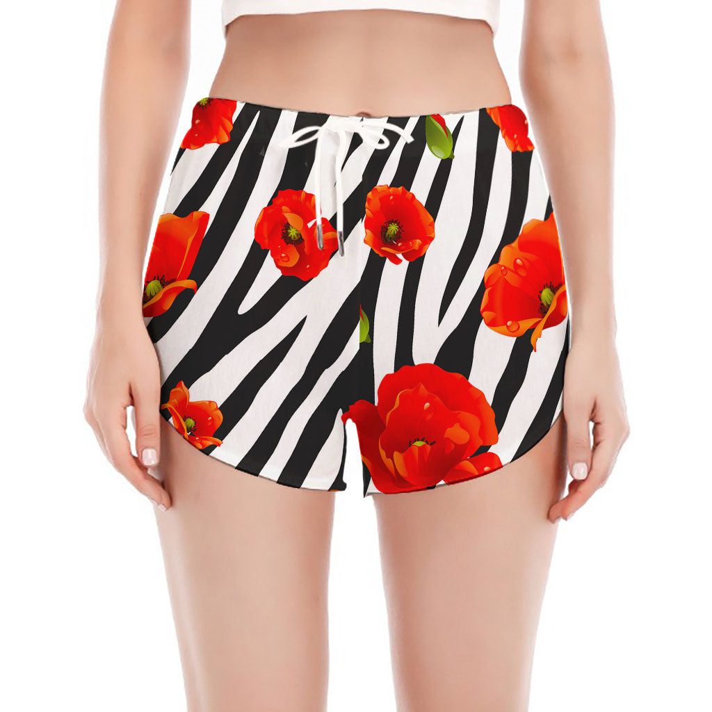Black White Zebra Flower Pattern Print Women's Split Running Shorts