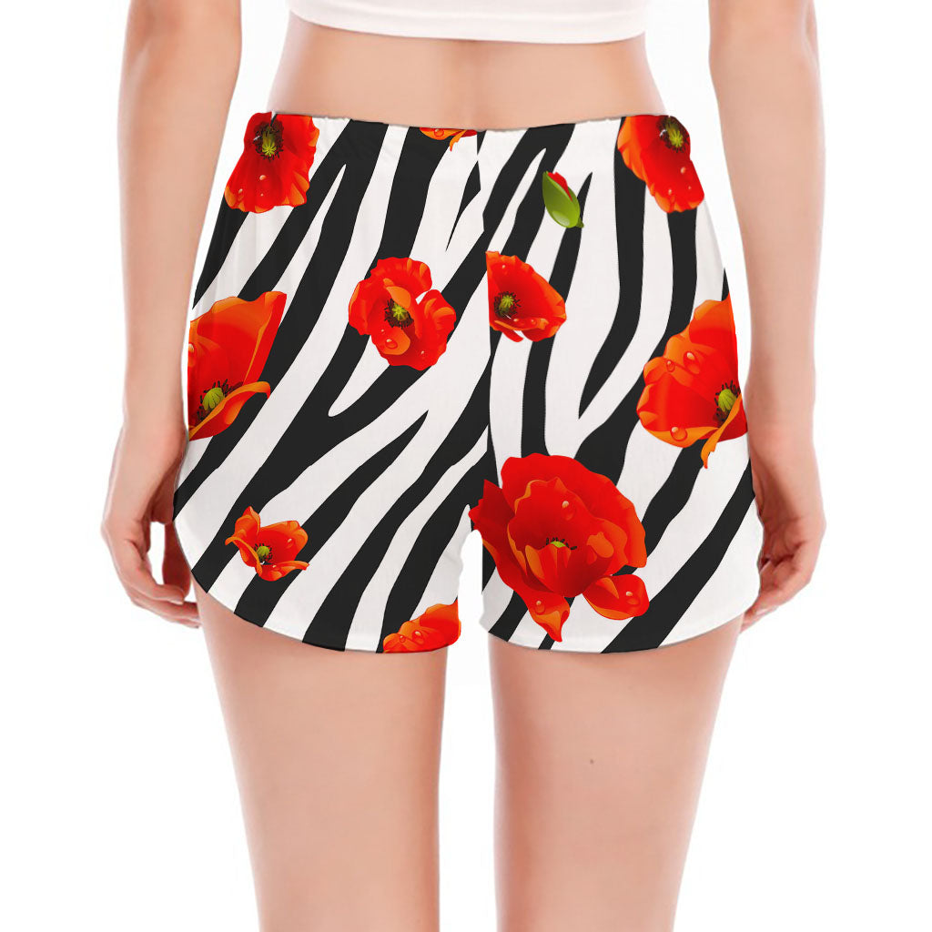 Black White Zebra Flower Pattern Print Women's Split Running Shorts