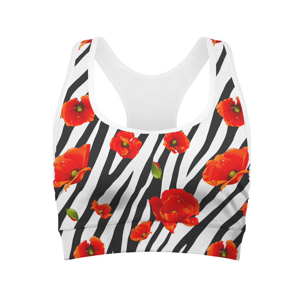 Black White Zebra Flower Pattern Print Women's Sports Bra