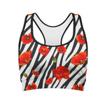Black White Zebra Flower Pattern Print Women's Sports Bra