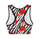 Black White Zebra Flower Pattern Print Women's Sports Bra