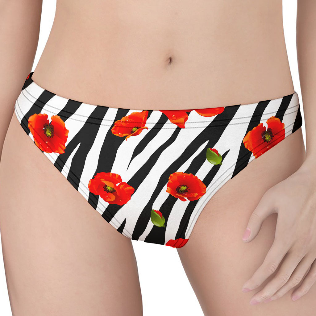 Black White Zebra Flower Pattern Print Women's Thong