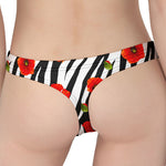 Black White Zebra Flower Pattern Print Women's Thong