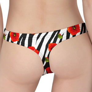 Black White Zebra Flower Pattern Print Women's Thong