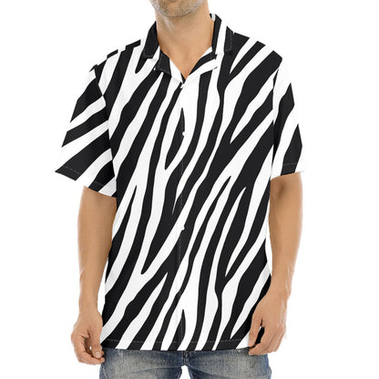 Black White Zebra Pattern Print Aloha Shirt