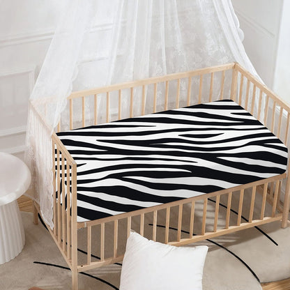 Black White Zebra Pattern Print Baby Crib Sheet