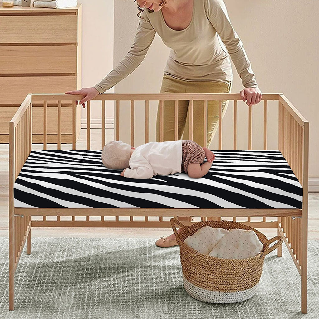 Black White Zebra Pattern Print Baby Crib Sheet