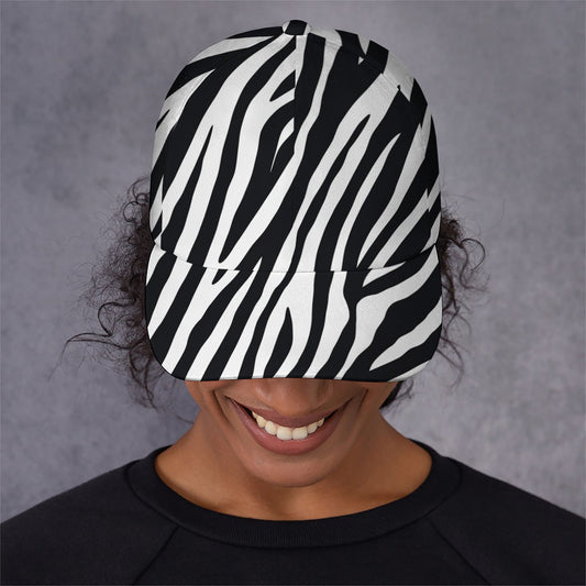 Black White Zebra Pattern Print Baseball Cap